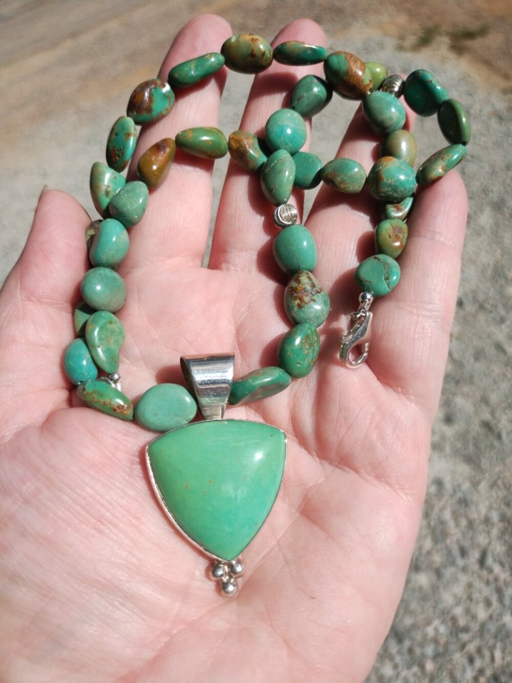 Jay King DTR Kingman green Turquoise necklace pendant set 925 Sterling Silver.